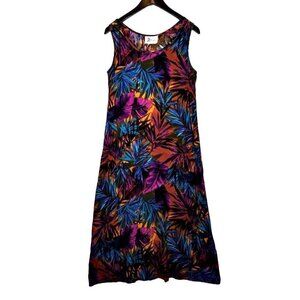 Vintage 80s RISA Maxi Tank Dress Sz Small Tropical Palm Resort Wear Shift Rayon
